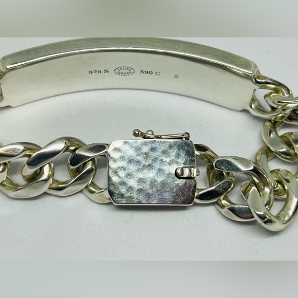Georg Jensen Smithy Hammered Sterling Silver Link ID Tag Bracelet 590 C - Picture 2 of 12